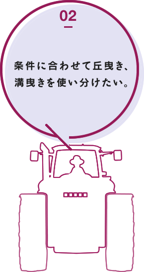トラクタが大型化しているので浅い耕起で作業幅を広げて効率を上げたい。