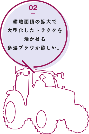 トラクタが大型化しているので浅い耕起で作業幅を広げて効率を上げたい。